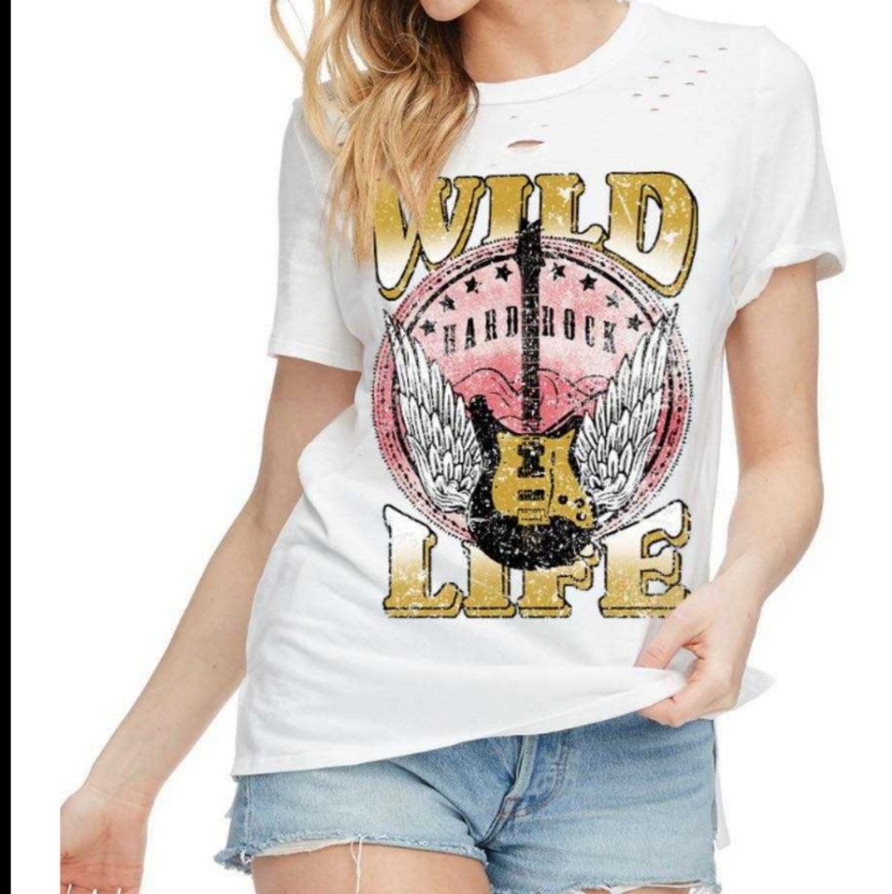 Wild Life hard rock ivory graphic short sleeve tee